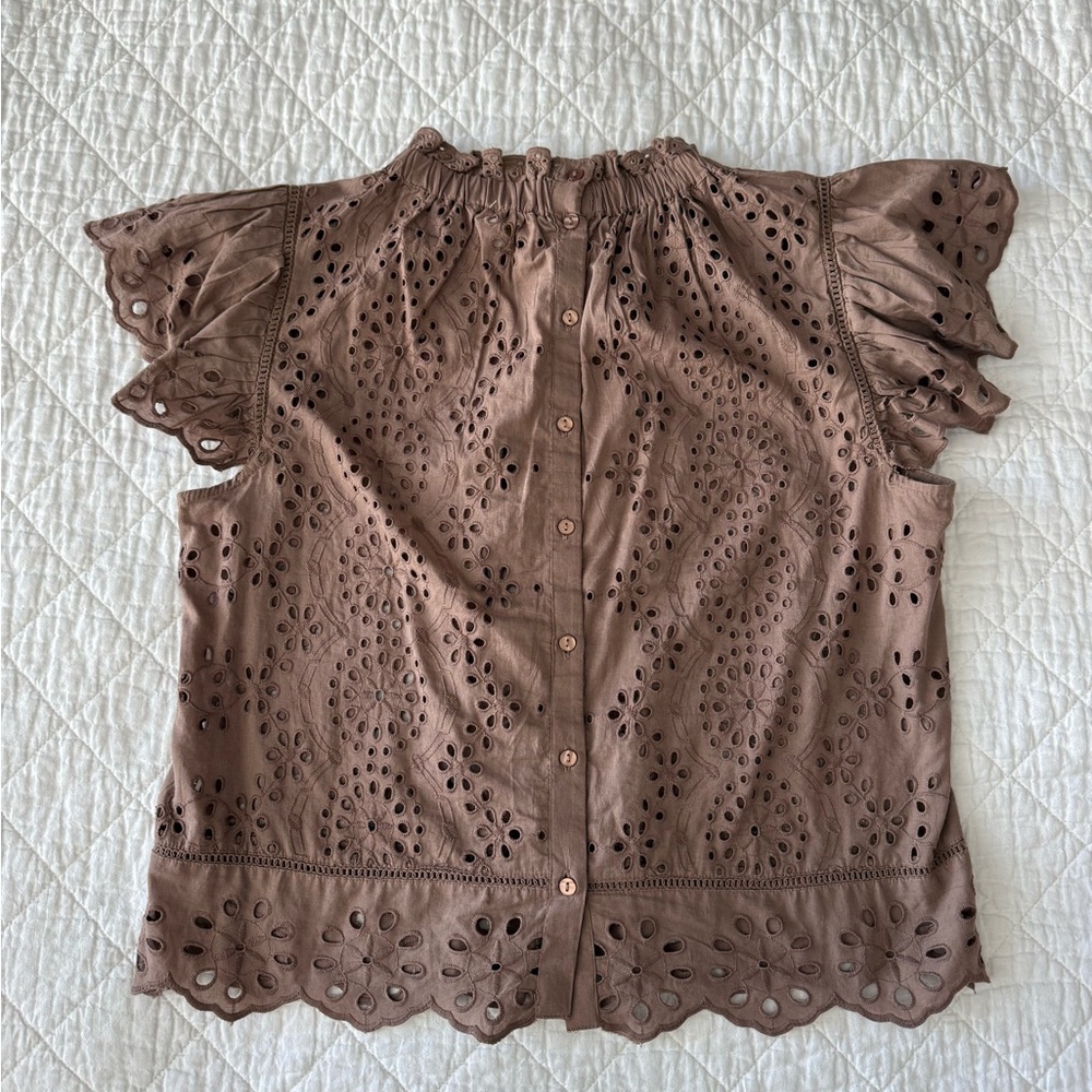 NWT 100% Cotton Brown Eyelet Lace Top - Picture 3 of 8